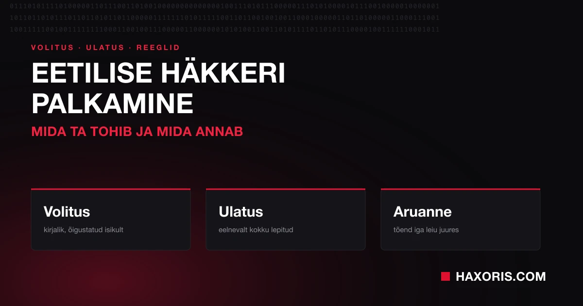 Eetilise häkkeri palkamine: kirjalik volitus, eelnevalt kokku lepitud ulatus ja aruanne tõenditega
